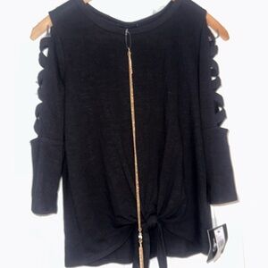 by & by Black Cut-Out Sleeve Blouse